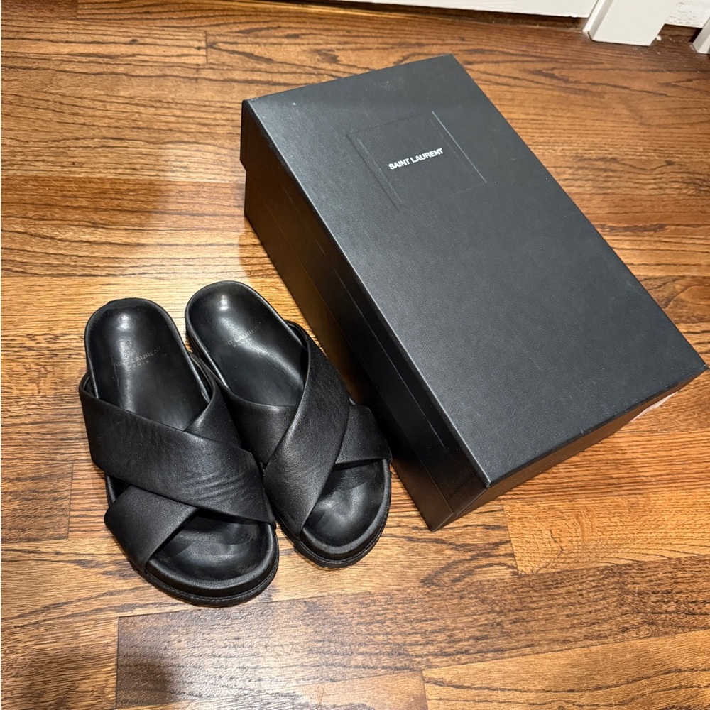 Saint Laurent Women’s Black Cross-Strap Sandals